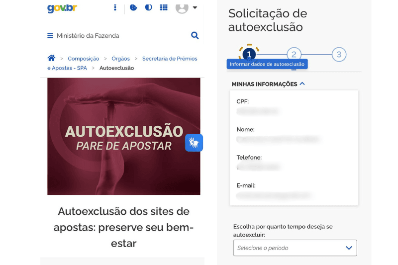 Formulário da plataforma centralizada de autoexclusão