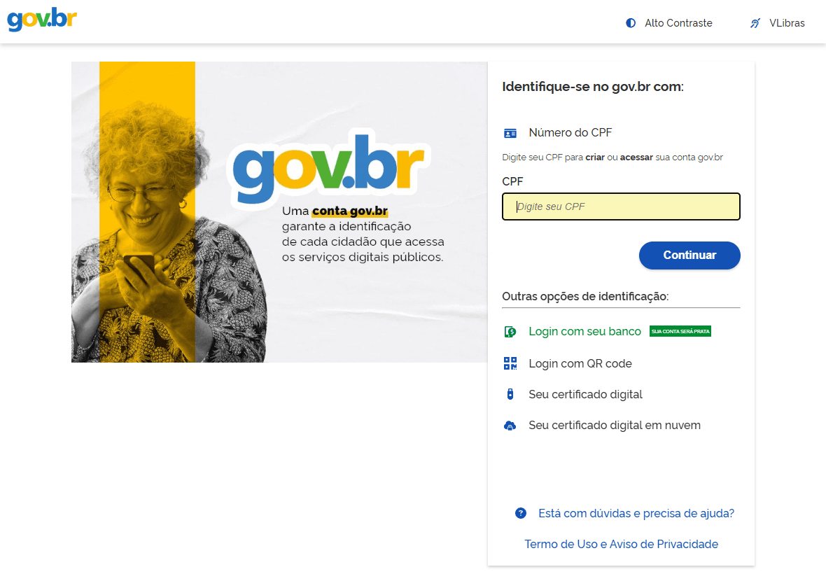 Tela oficial de identificação da conta GOV.BR